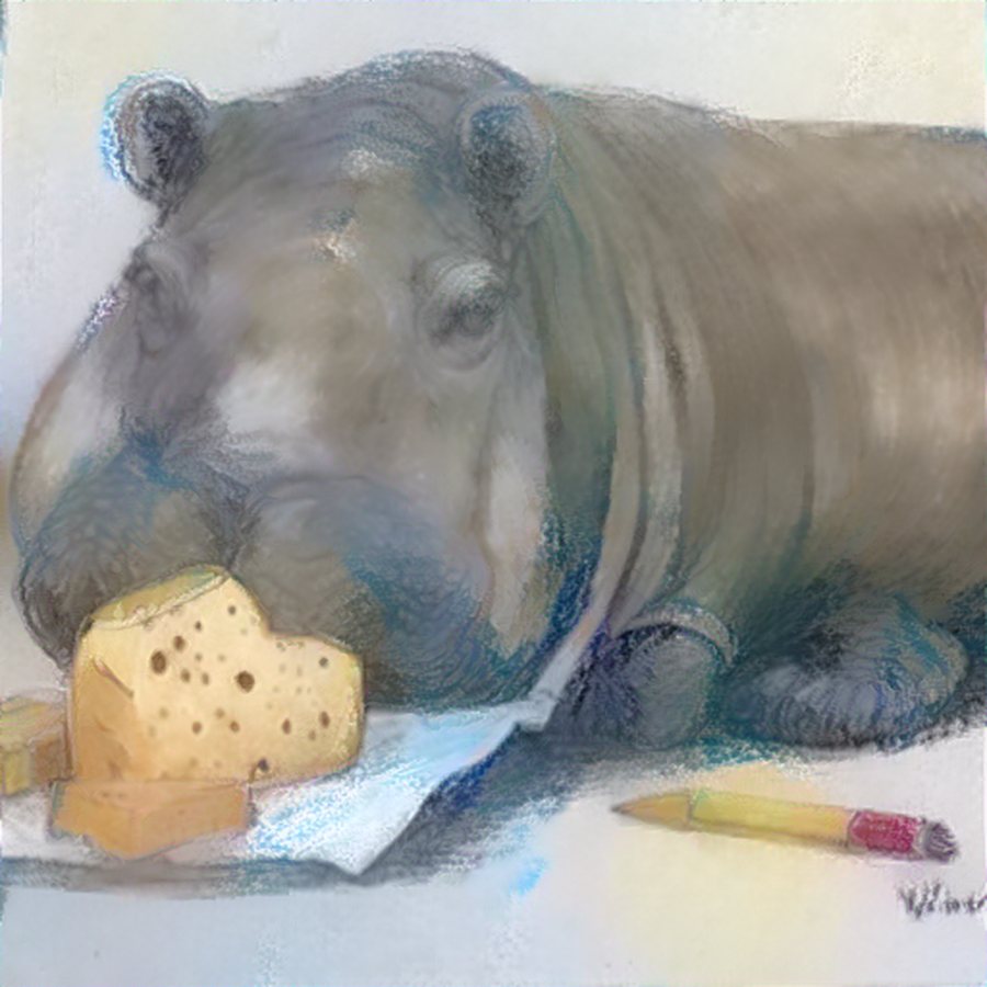 a hippo eating cheese — painted in the artist's style