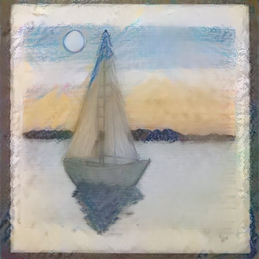 a sailboat at sunset — painted in the artist's style
